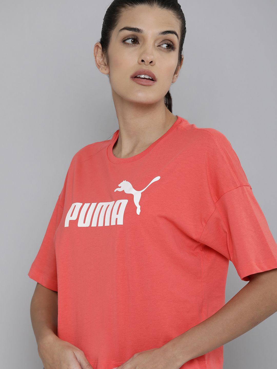 puma women relaxed fit brand logo print extended sleeves crop top