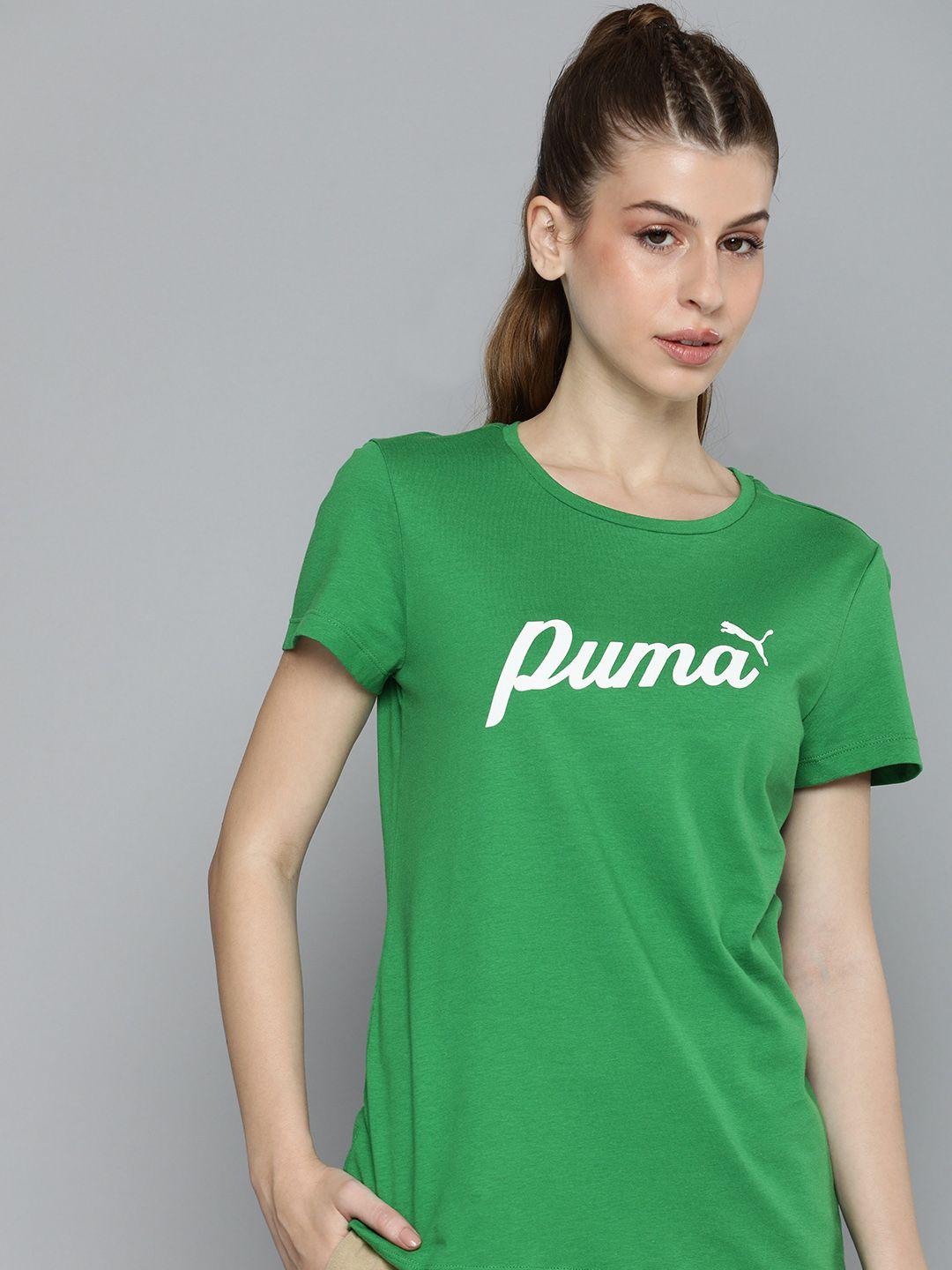 puma women script logo graphic printed pure cotton t-shirt