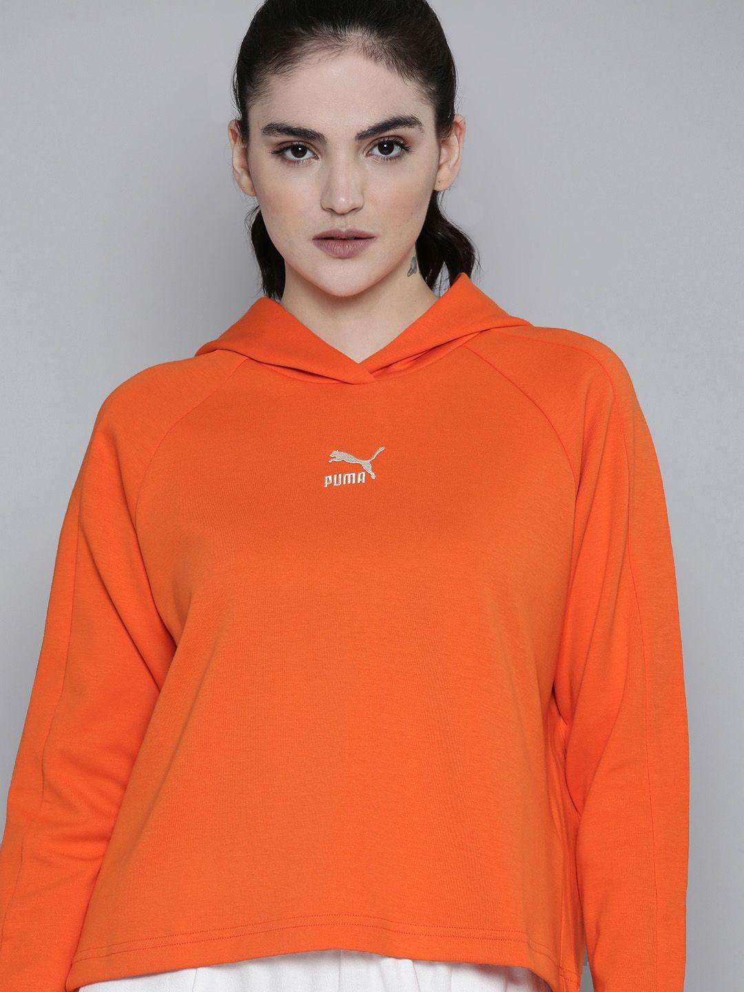puma women t7 brand logo printed cotton hooded sweatshirt