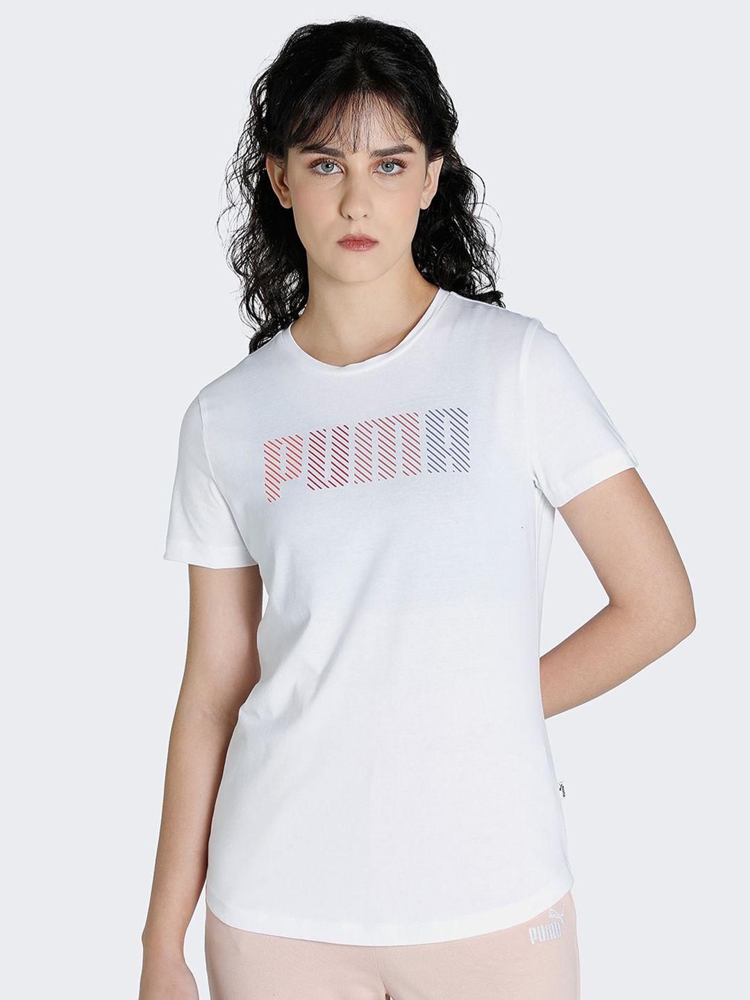 puma women white brand logo printed cotton regular fit t-shirt
