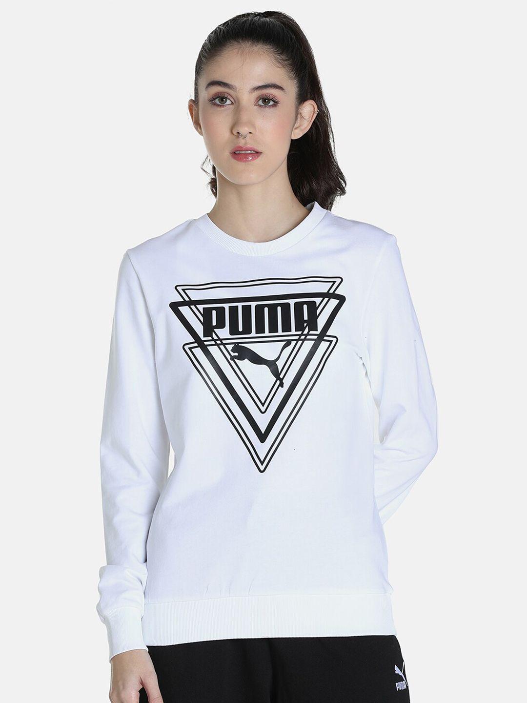 puma women white graphic crew printed outdoor sweatshirt