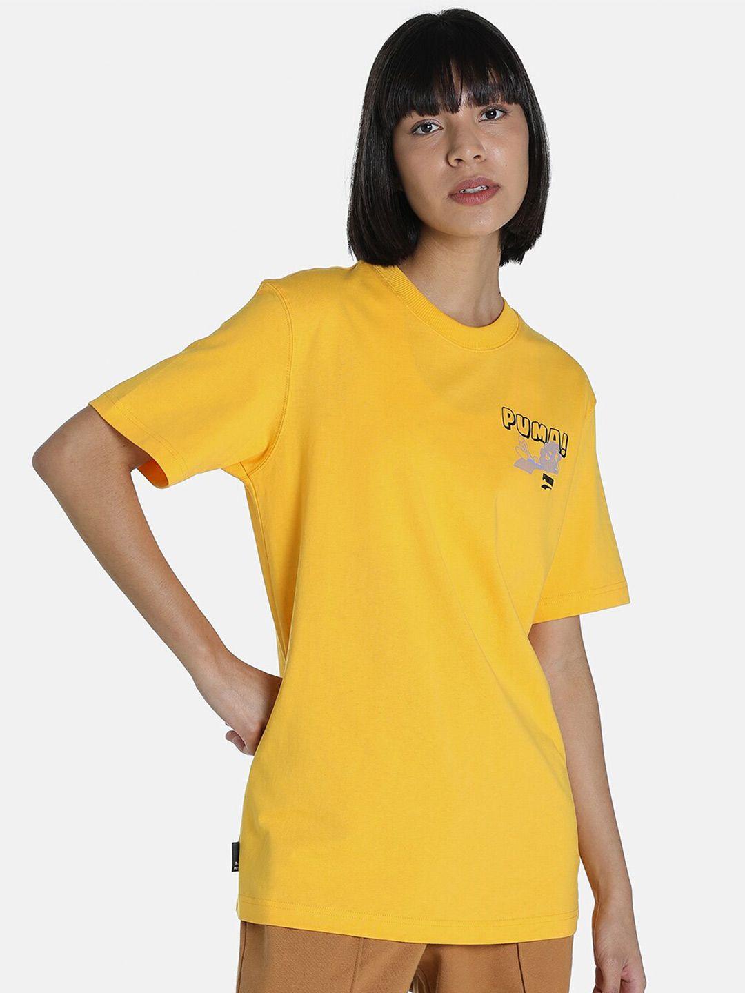 puma women yellow downtown relaxed graphic  t-shirt