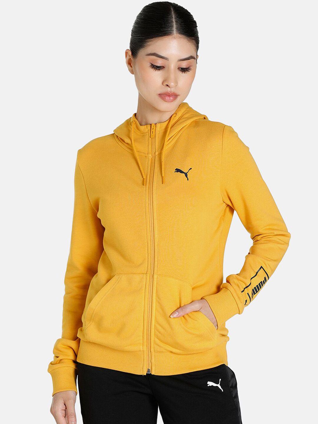 puma women yellow hooded bomber jacket