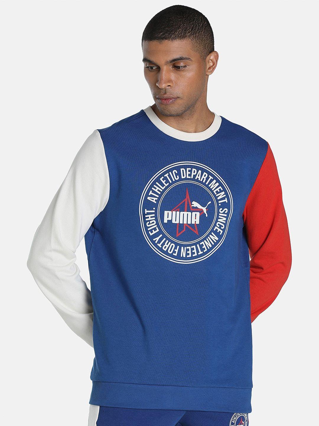 puma x 1der kl rahul men blue varsity crew cotton sweatshirt