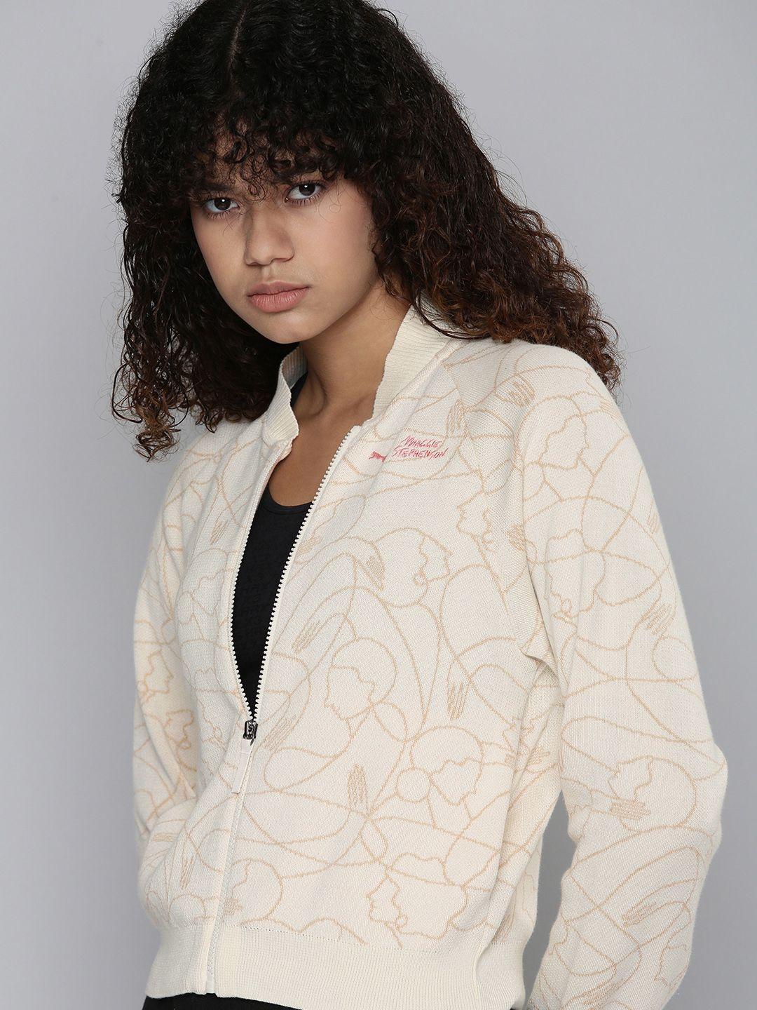 puma x maggie stephenson women white abstract printed knit training open front jacket