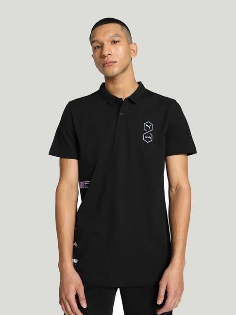 puma x one8 black slim fit cotton polo t-shirt