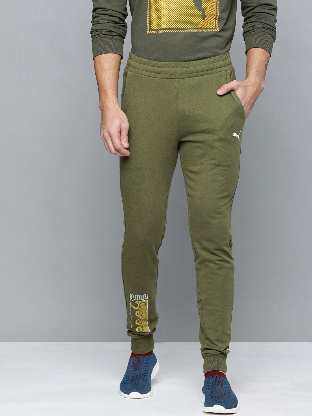 puma x one8 men olive green brand logo printed mid-rise graphic regular joggers