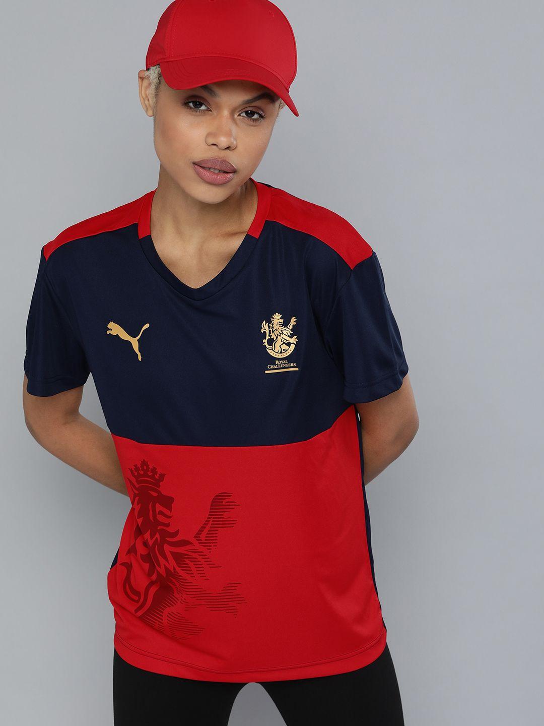 puma x royal challengers bangalore women navy blue & red 2022 fan jersey