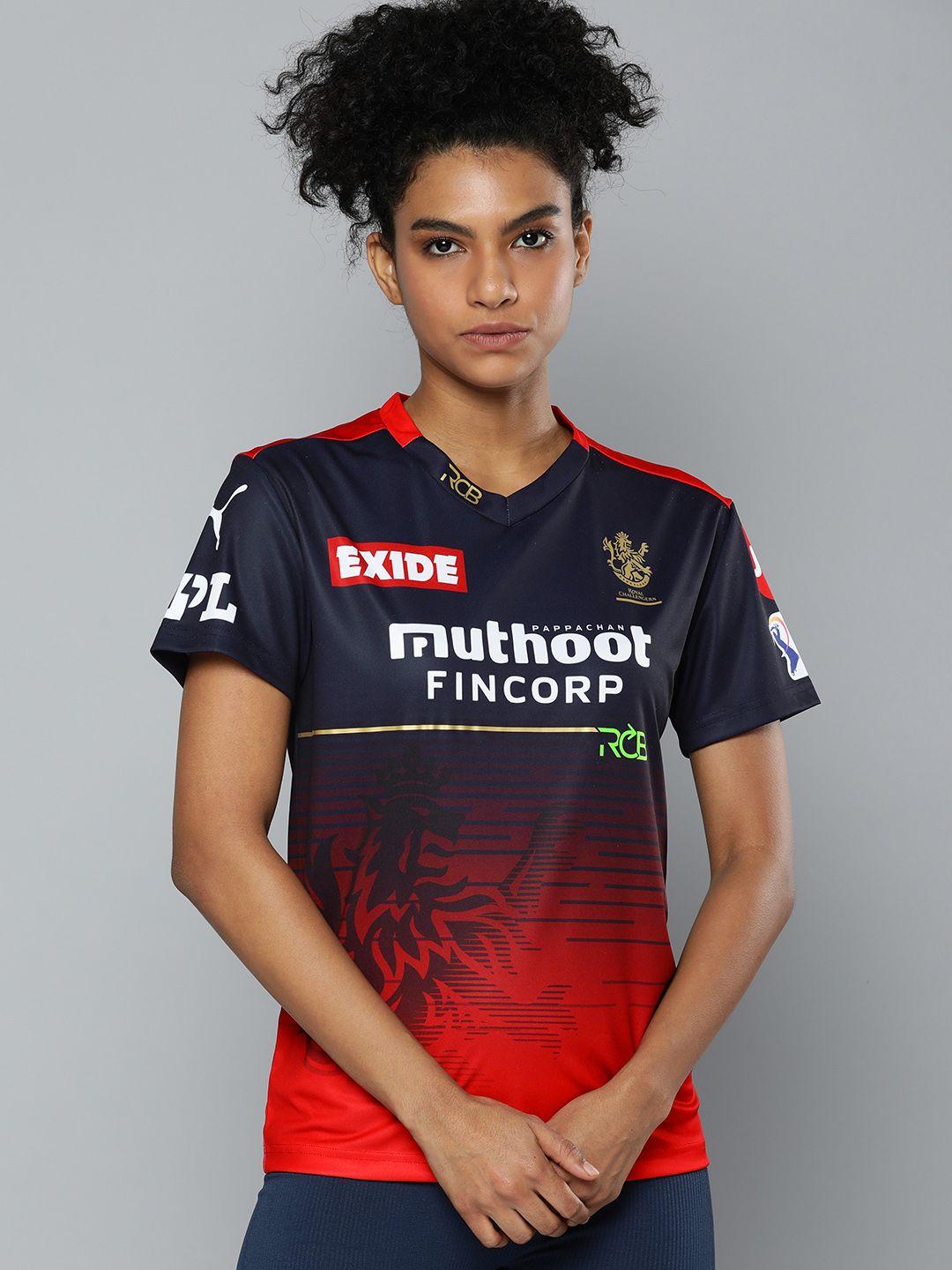 puma x royal challengers bangalore women navy blue & red replica 2022 jersey