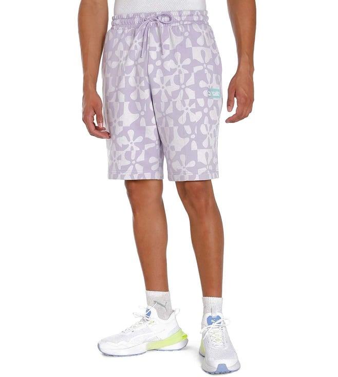 puma x spongebob aop purple floral relaxed fit shorts