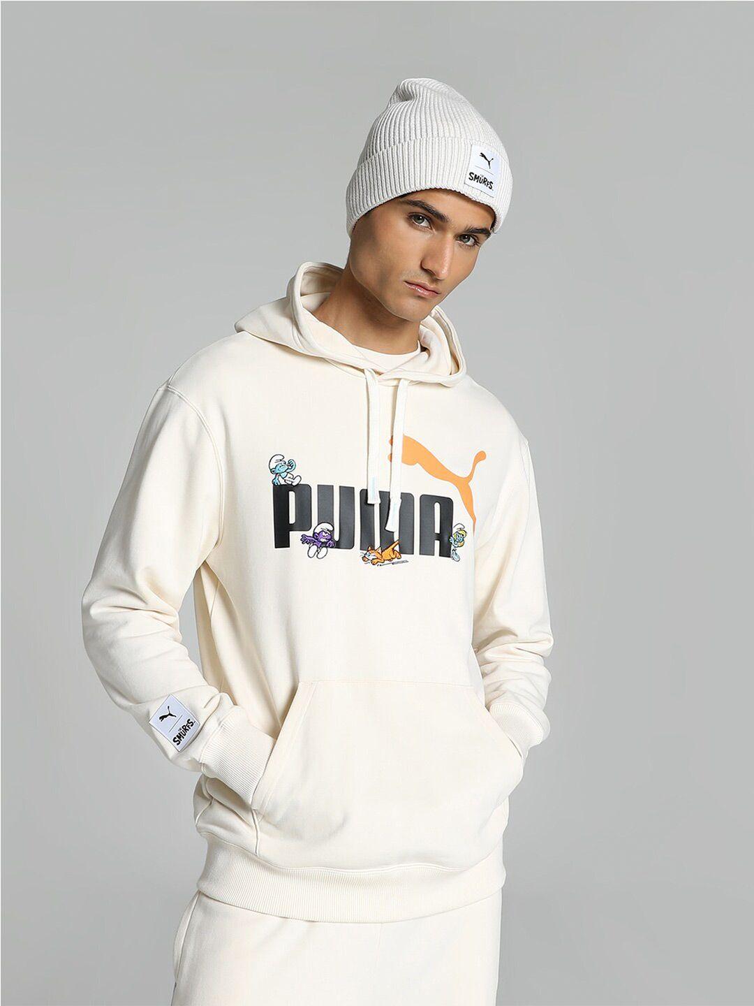 puma x the smurfs men printed cotton hooded pullover sweatshirt