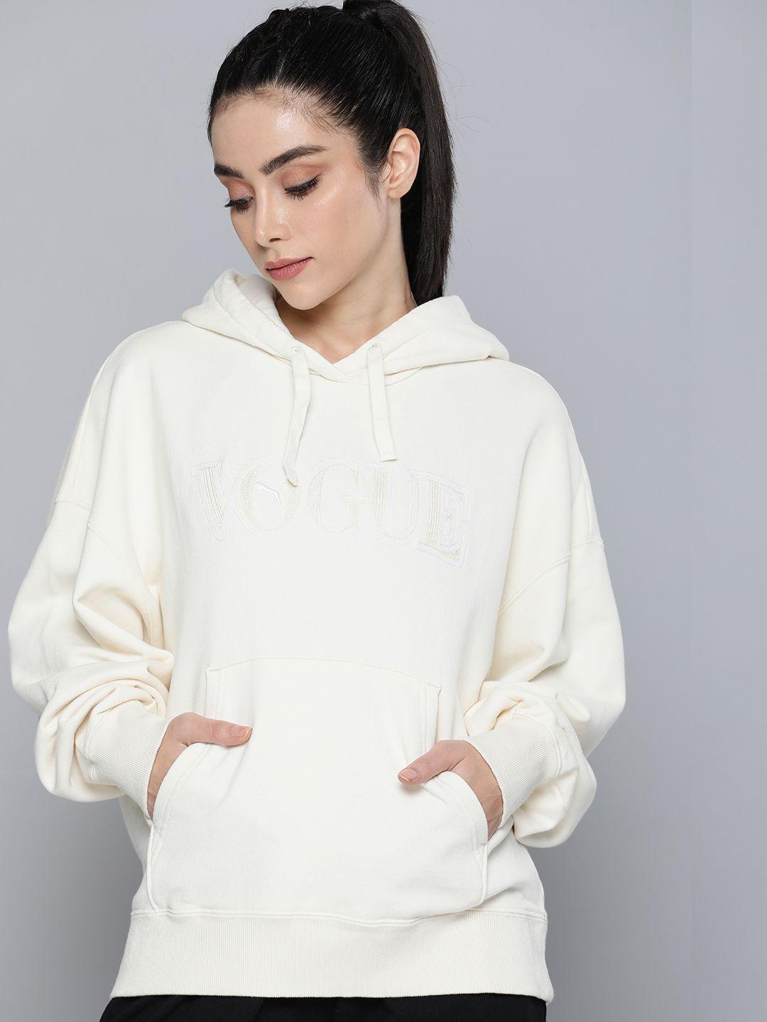 puma x vogue women white brand logo embroidered hooded sweatshirt