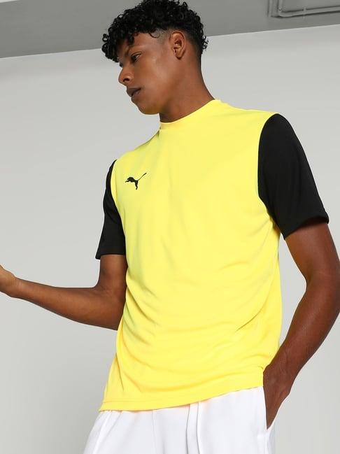 puma yellow & black regular fit colour block sports t-shirt