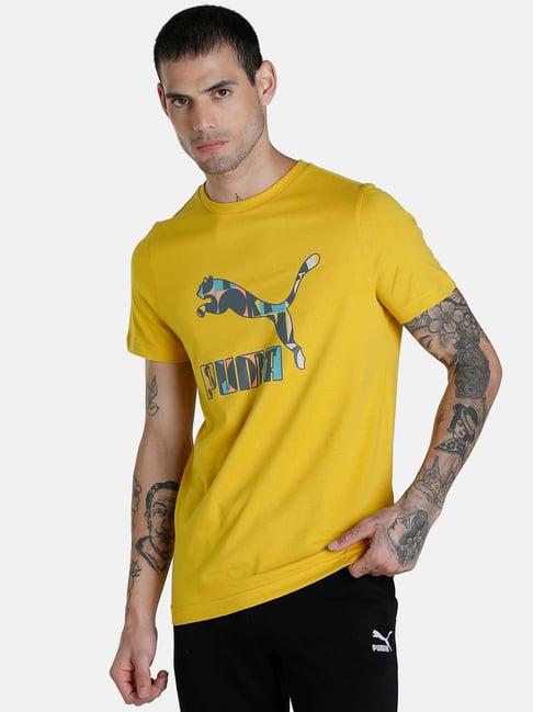 puma yellow cotton crew t-shirt