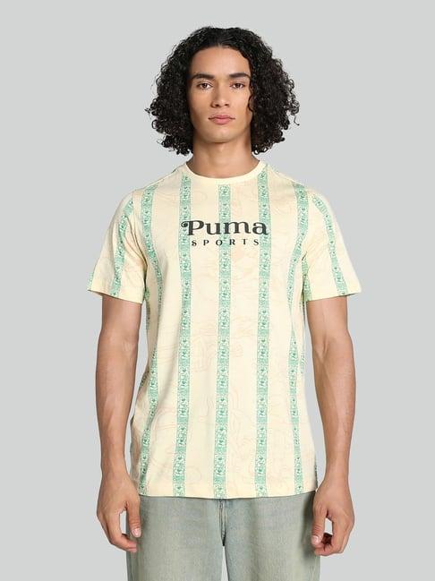 puma yellow cotton regular fit striped t-shirt