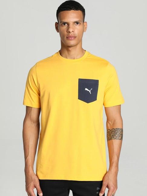 puma yellow cotton regular fit t-shirt