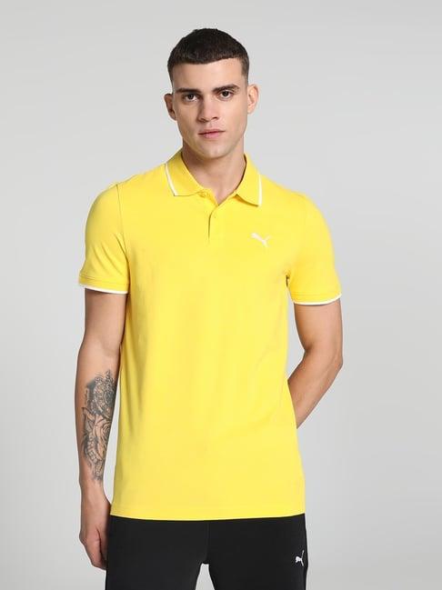 puma yellow cotton slim fit polo t-shirt