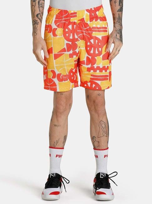 puma yellow regular fit printed shorts