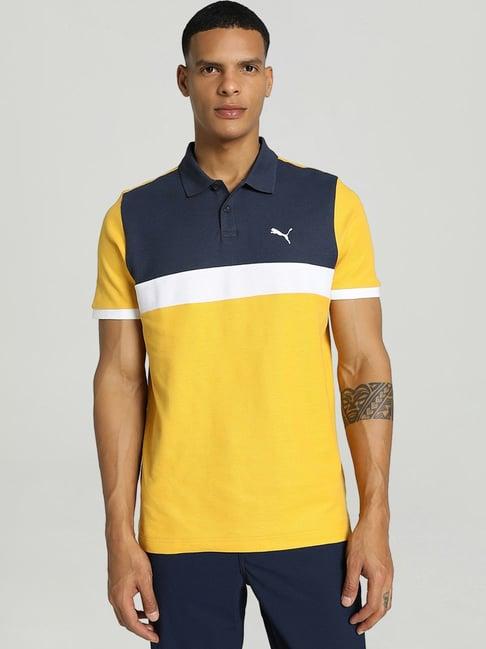 puma yellow slim fit colour block polo t-shirt