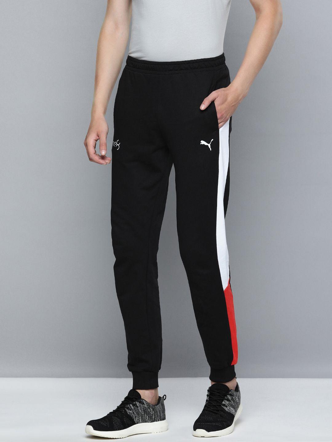 pumaxone8 men black brand logo printed joggers with side stripes