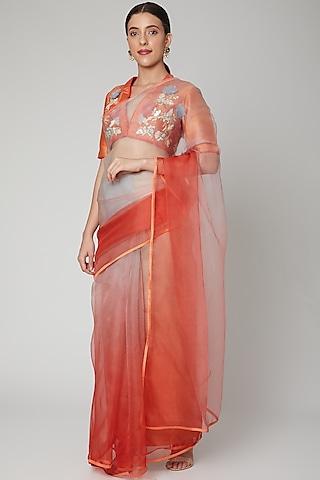 punch pink embroidered saree set