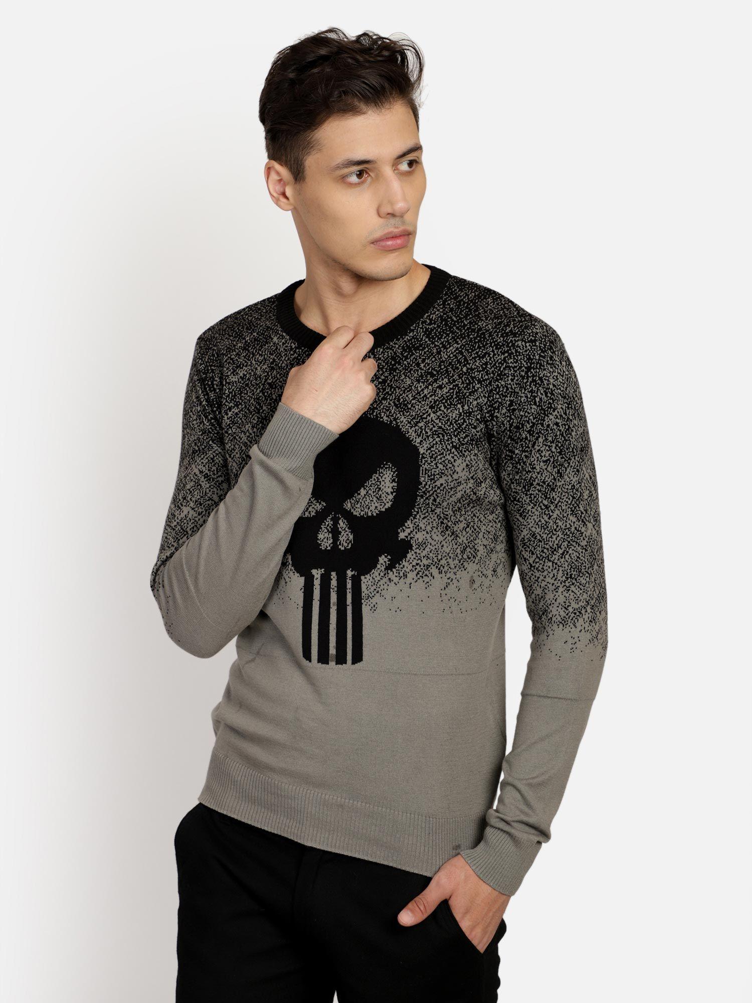 punisher featured grey sweater for men