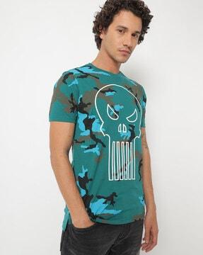 punisher camo print crew-neck step-hem t-shirt