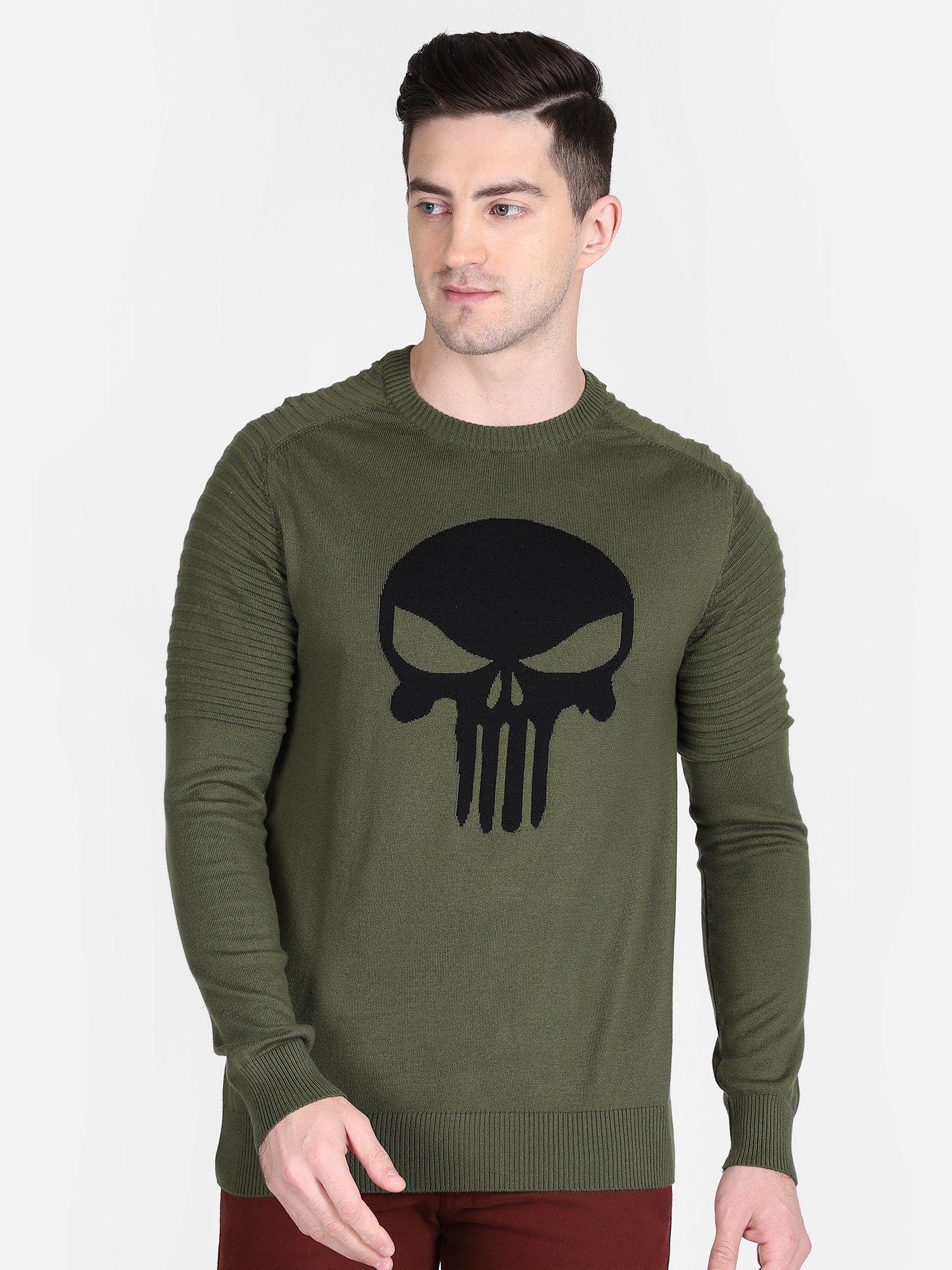 punisher featured olive sweater for men