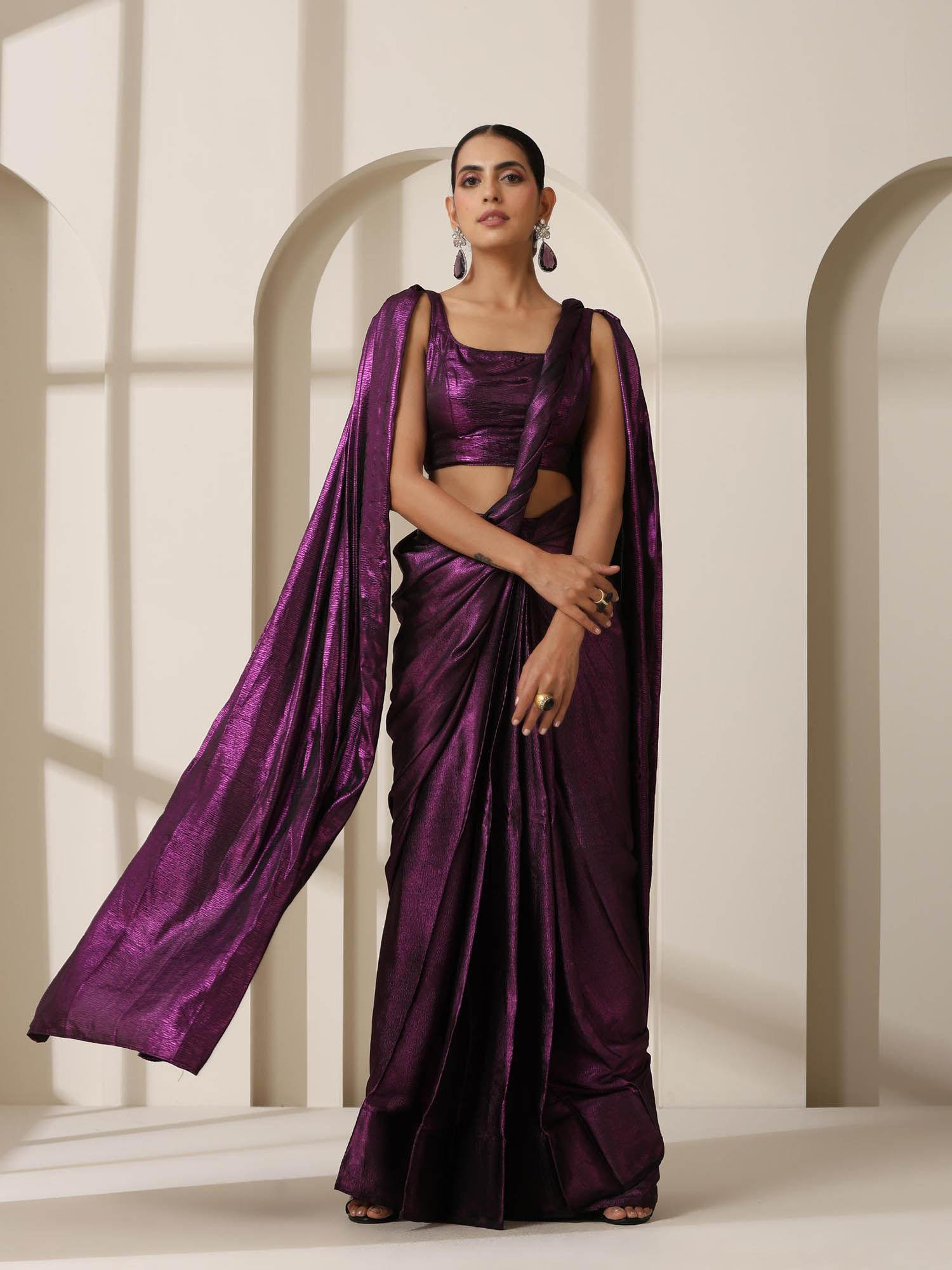 punk couture purple saree with unstitched blouse