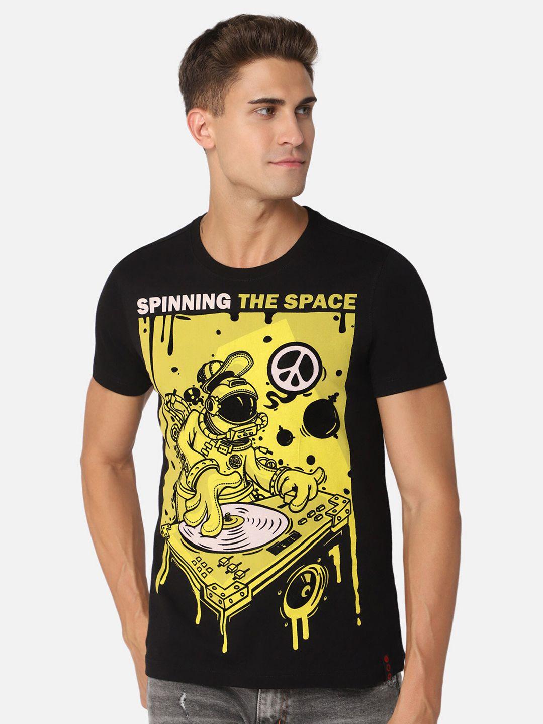 punk men black & yellow printed t-shirt