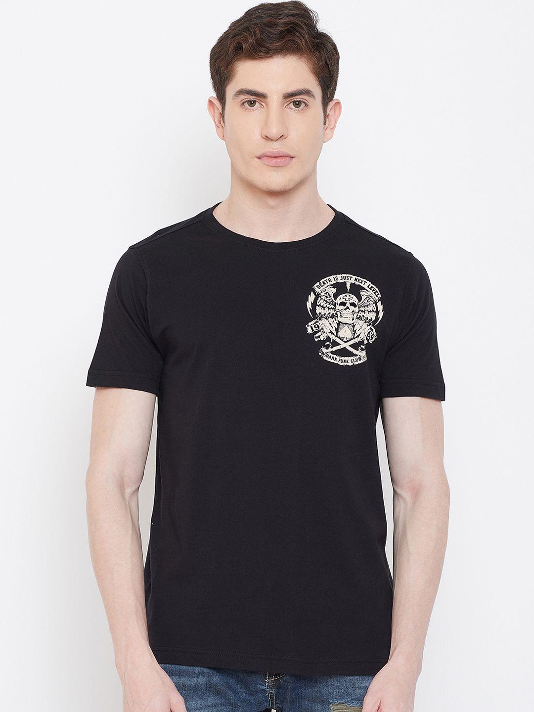 punk men black printed round neck t-shirt