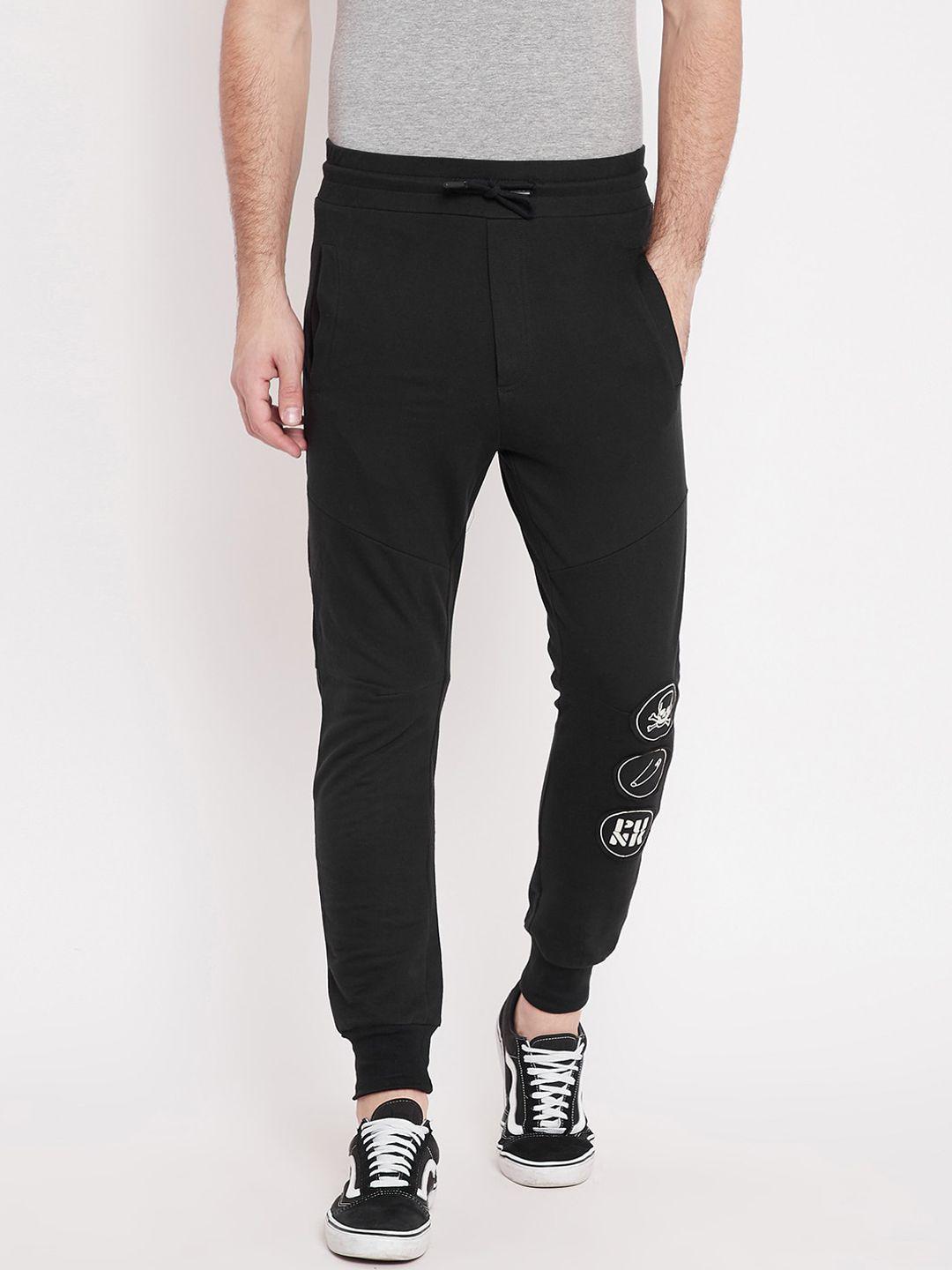 punk men black solid cotton relaxed fit joggers