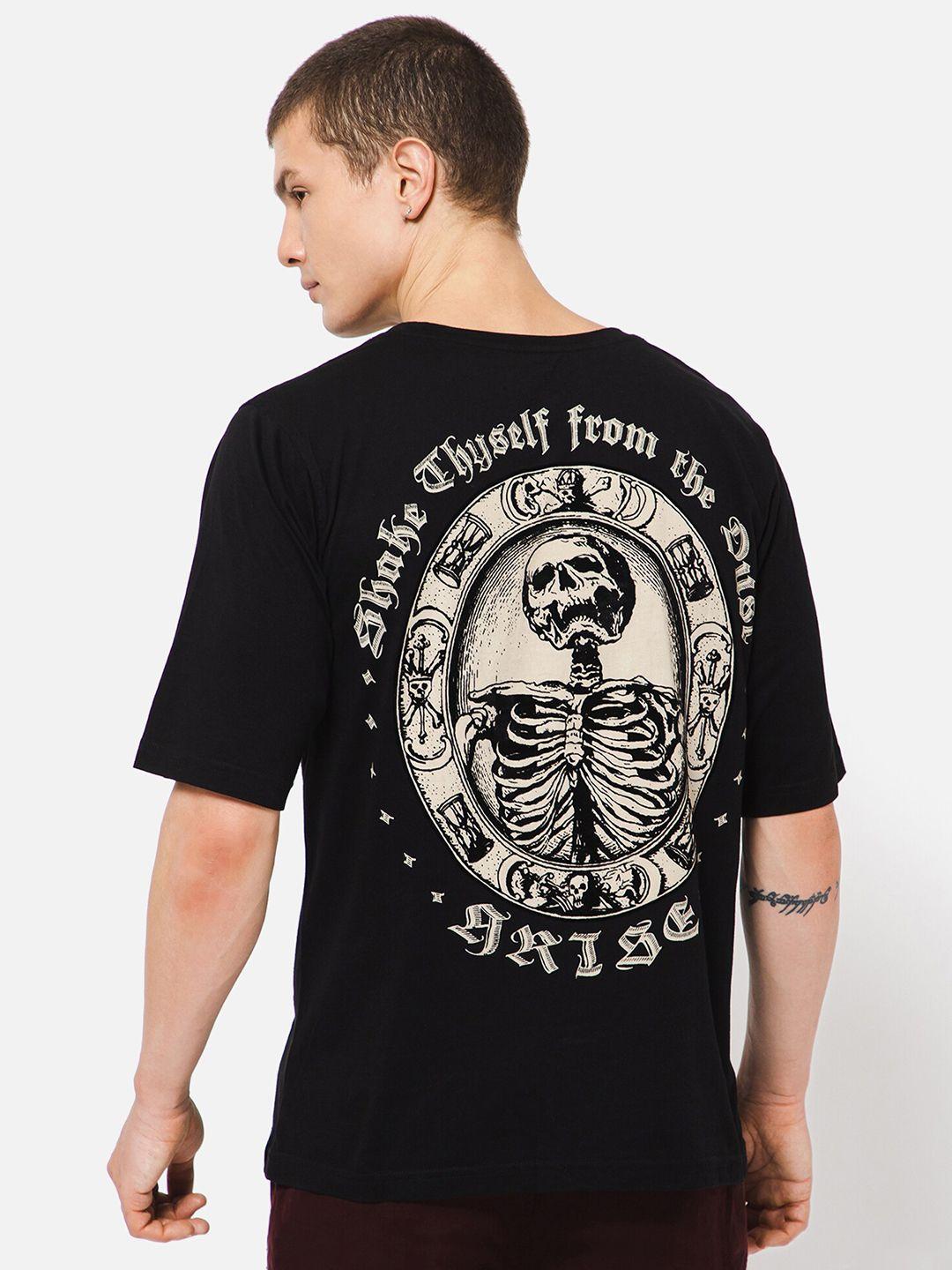 punk men black typography printed applique t-shirt