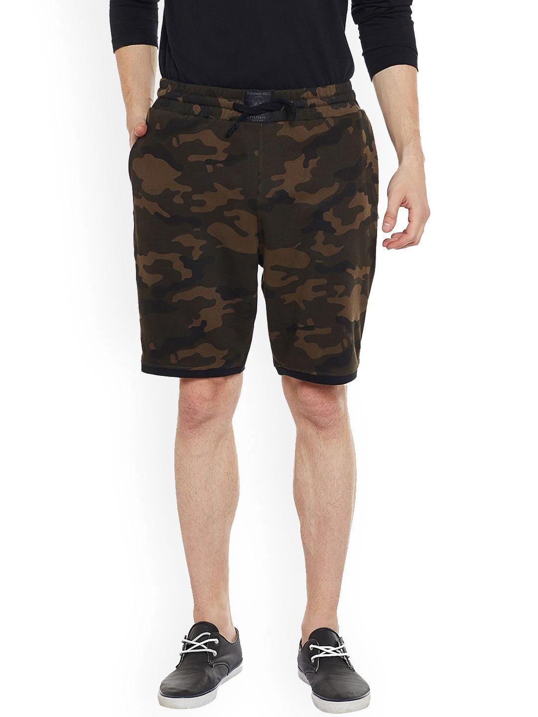 punk men camouflage printed regular fit cotton shorts