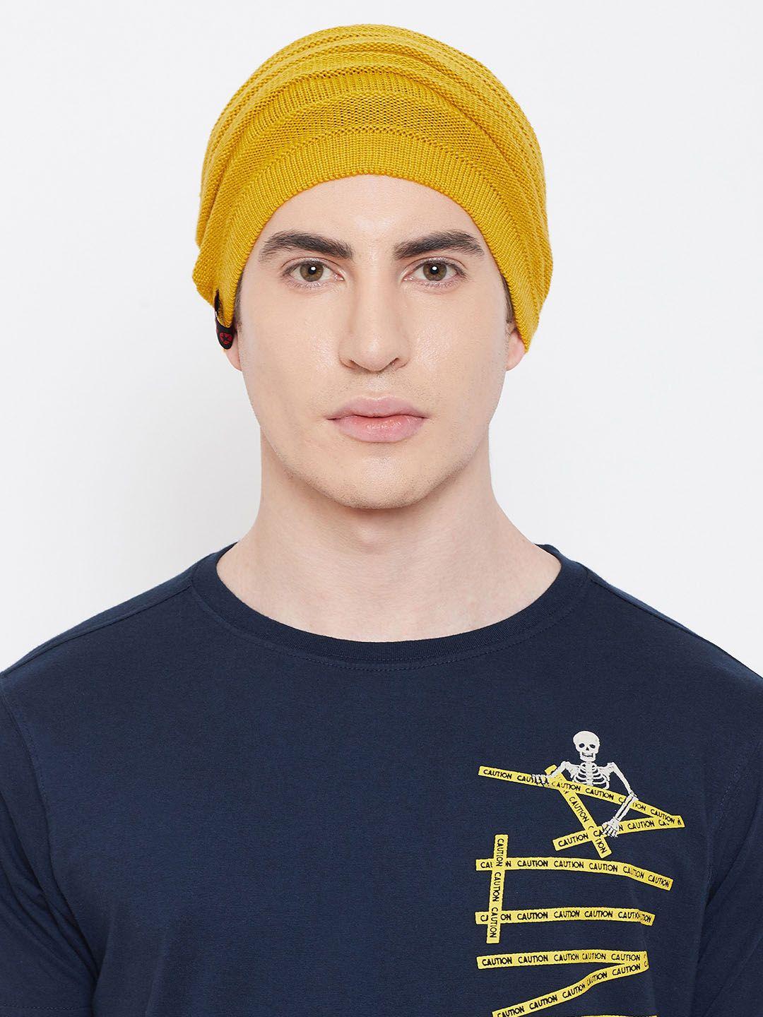 punk men mustard yellow striped beanie