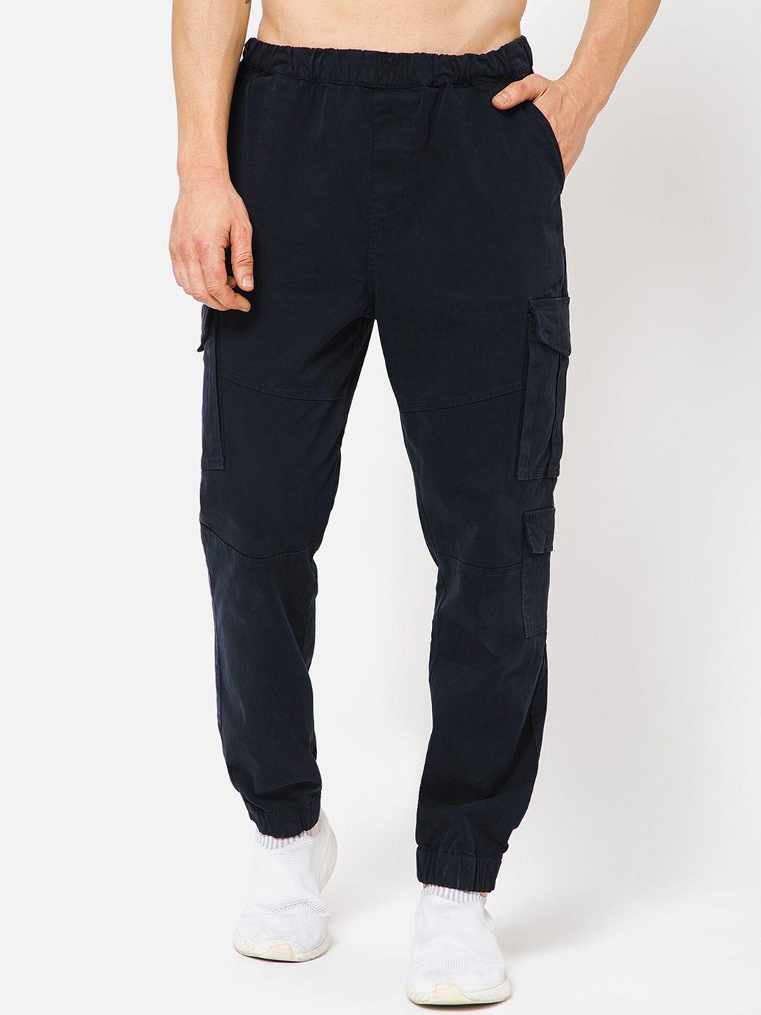 punk men navy blue loose fit joggers trousers