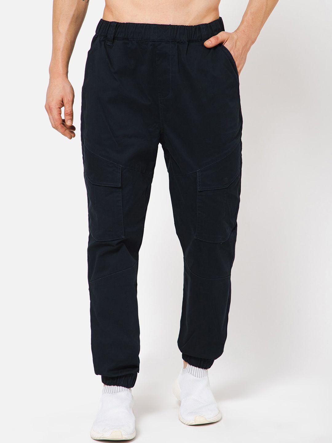 punk men navy blue loose fit joggers trousers