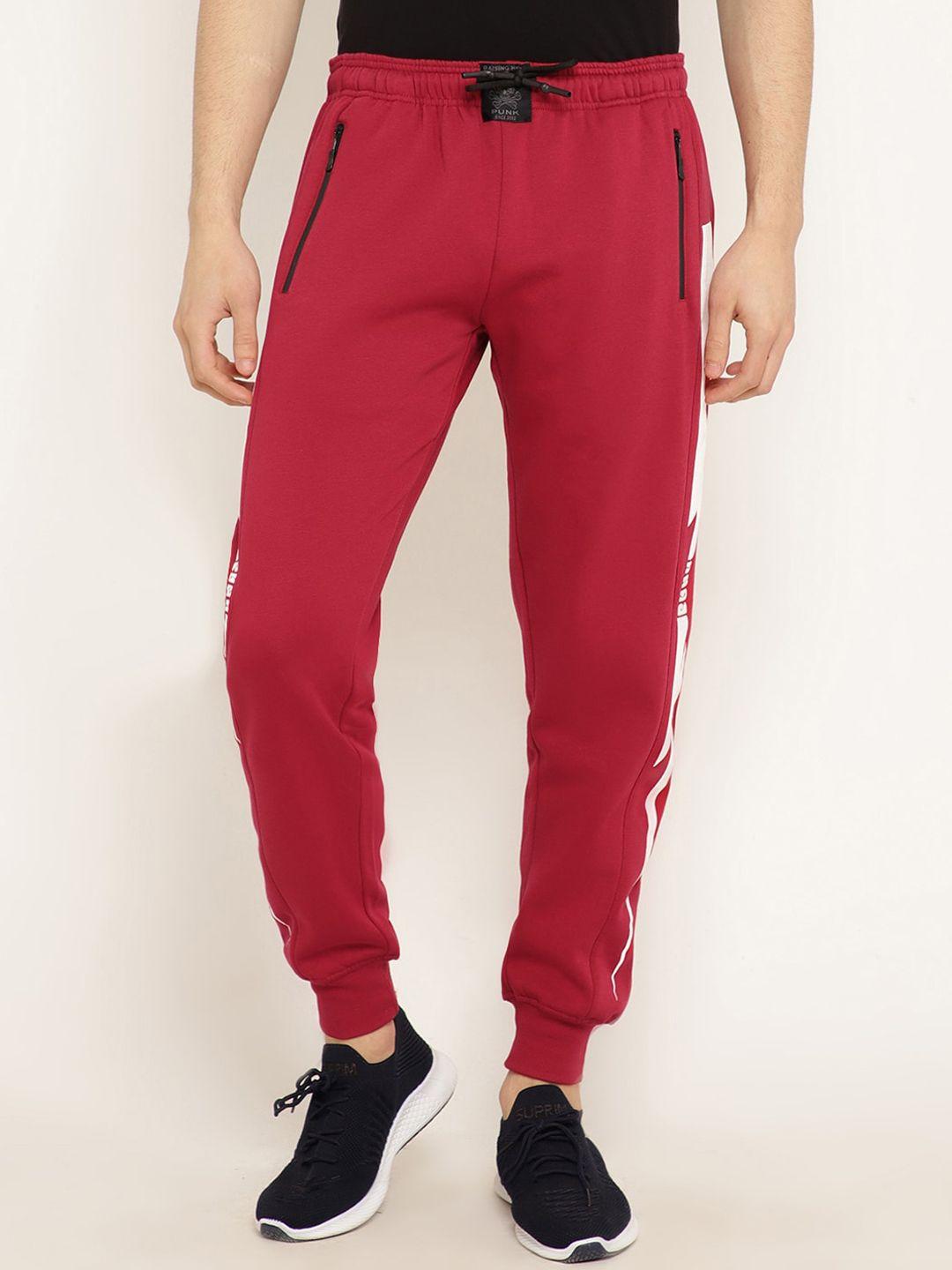 punk men red & white solid slim-fit joggers
