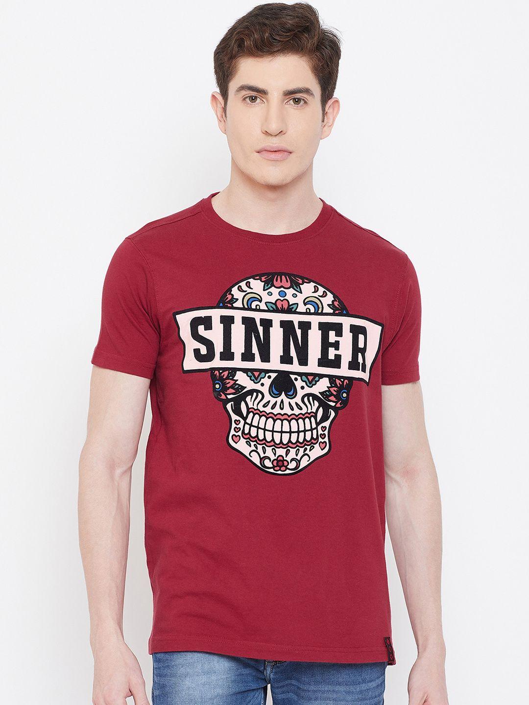 punk men red printed round neck t-shirt