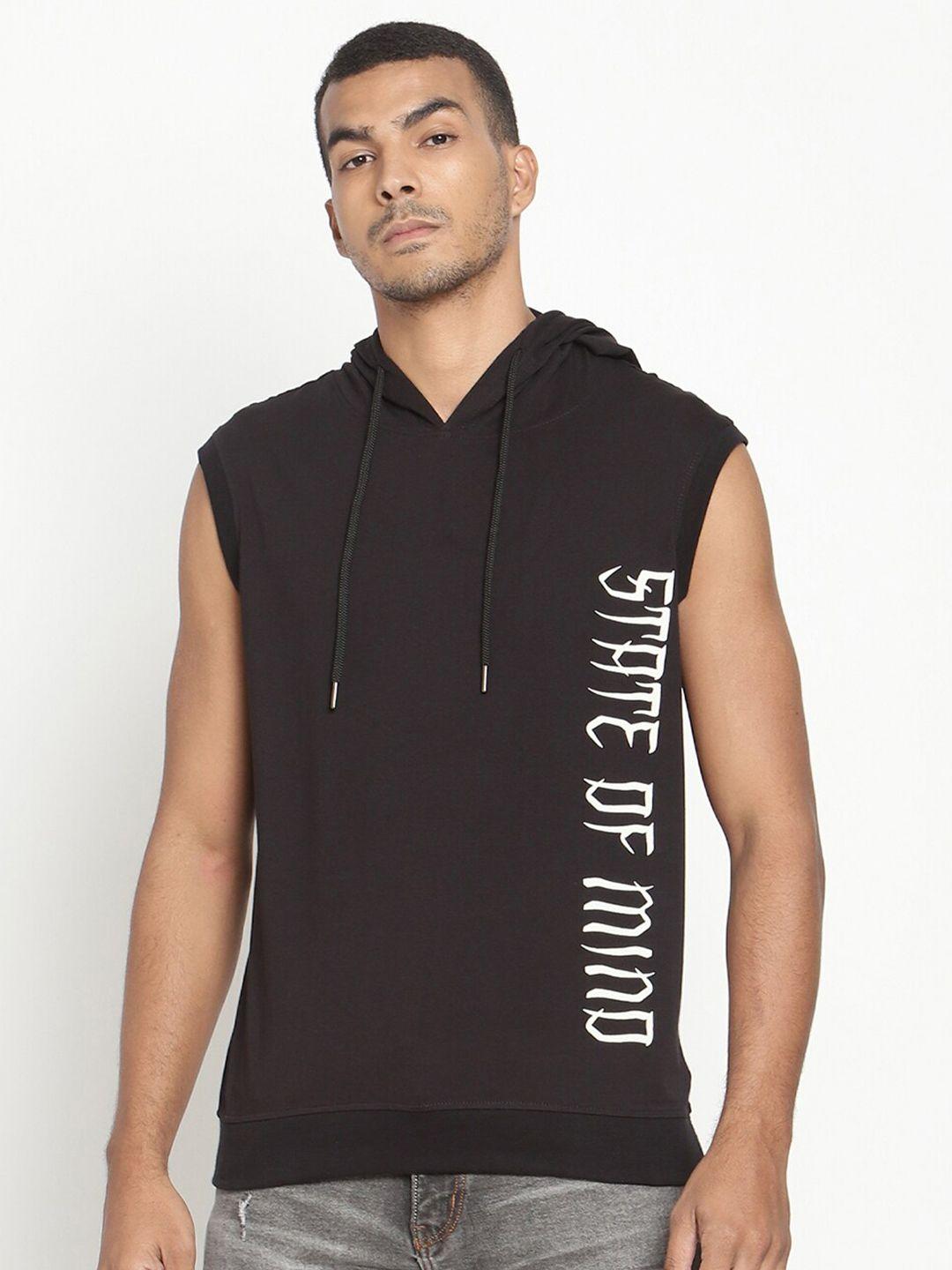 punk typography printed hooded neck cotton t-shirt