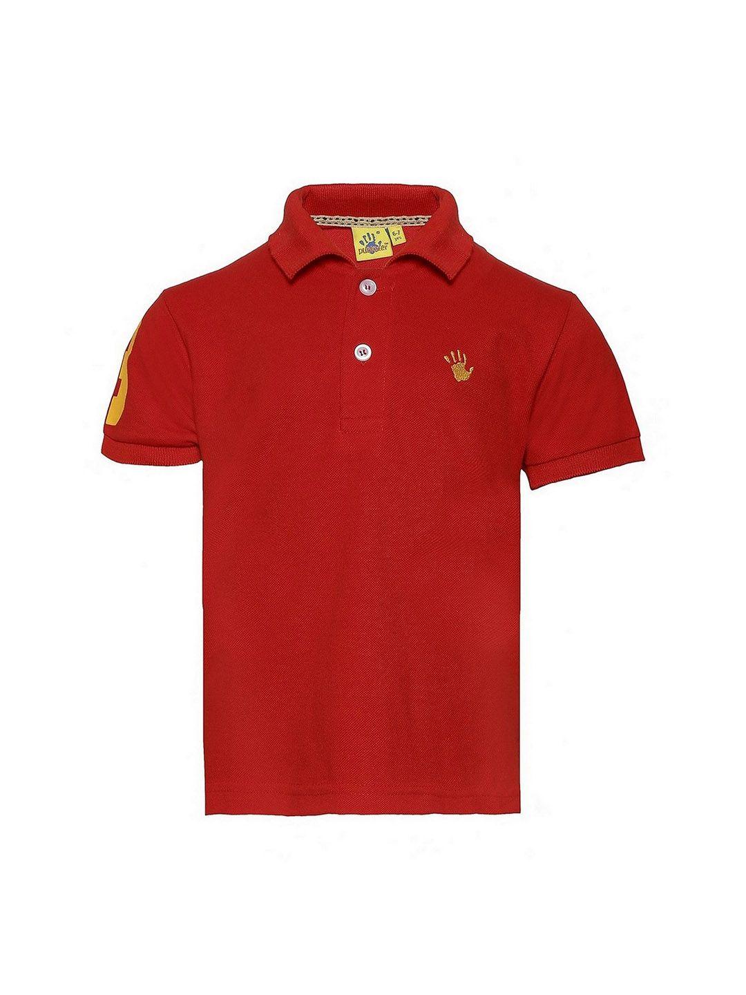 punkster boys red solid polo collar pure cotton t-shirt