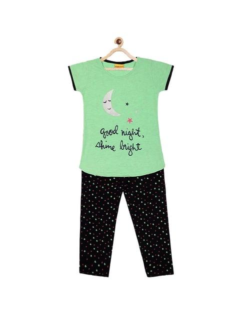 punkster kids green & black printed top with pajamas