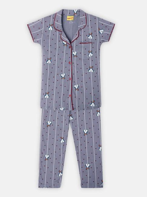 punkster kids lilac printed shirt with pyjamas