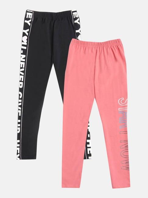 punkster kids pink & black graphic print leggings (pack of 2)