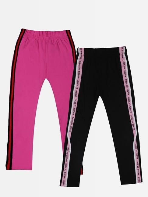 punkster kids pink & black regular rise leggings - pack of 2