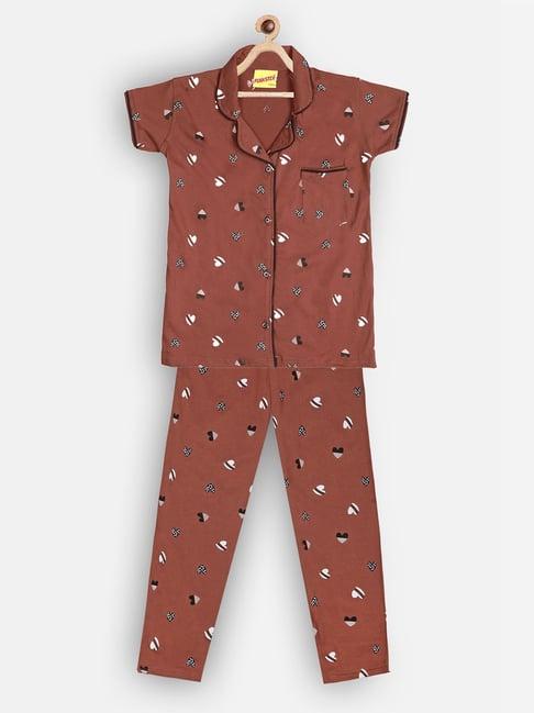 punkster kids rust cotton printed night top & pyjamas