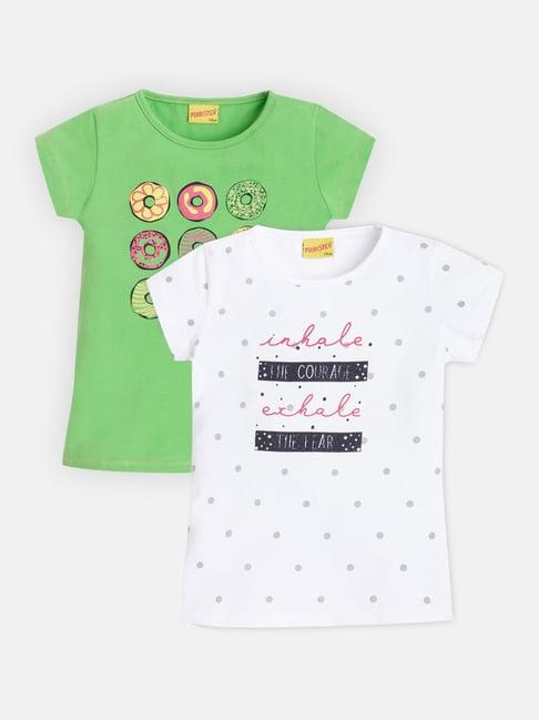 punkster kids white & green graphic print t-shirt (pack of 2)