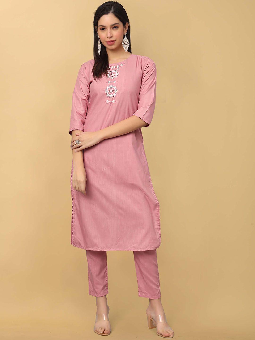 punrwa ethnic motifs embroidered round neck thread work kurta with trousers