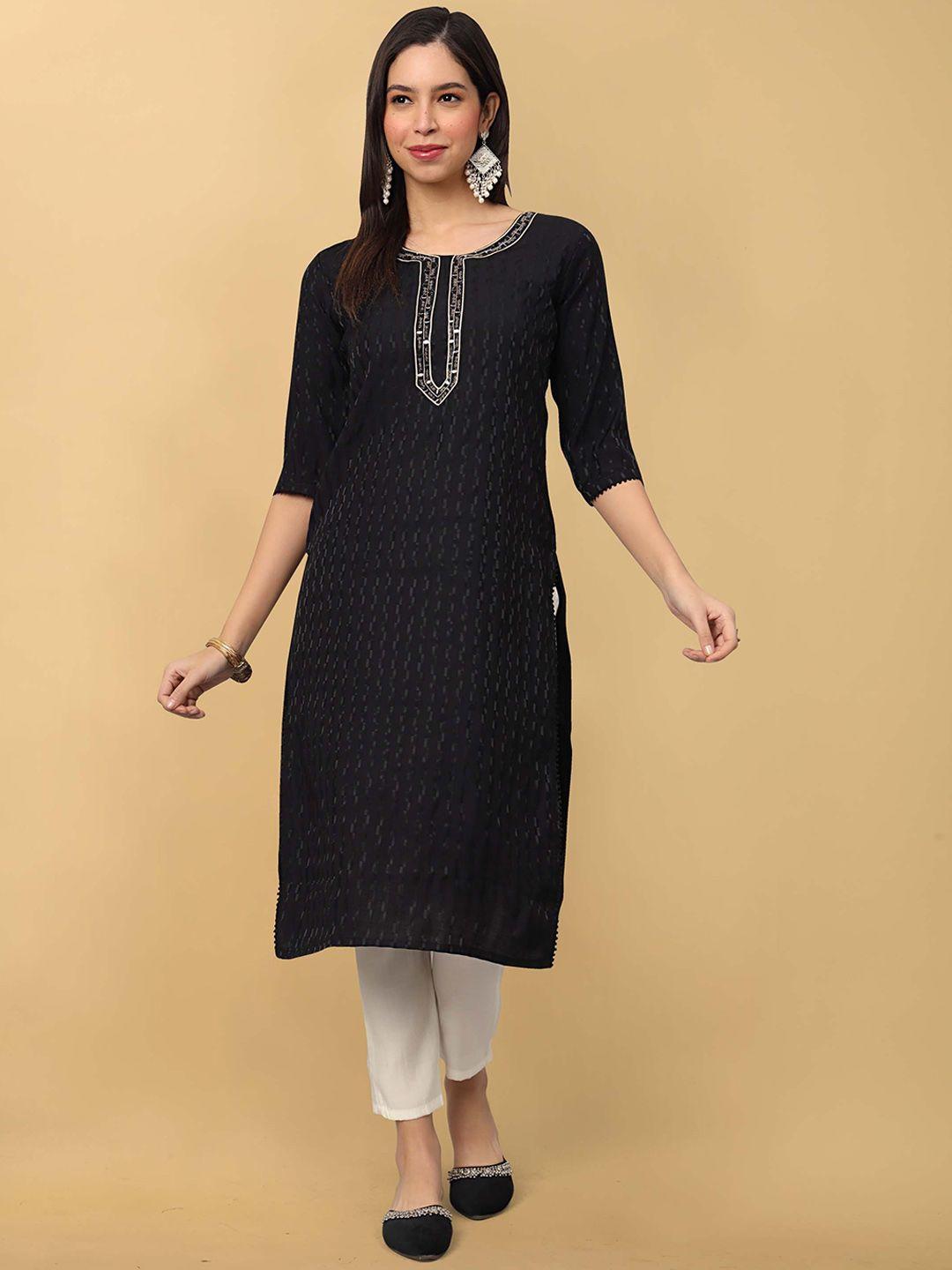 punrwa ethnic motifs embroidered round neck thread work raw silk kurta trousers & dupatta