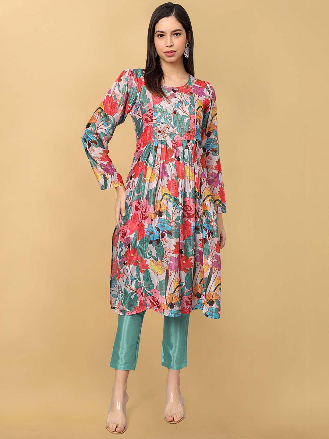 punrwa floral printed round neck empire kurta with trousers